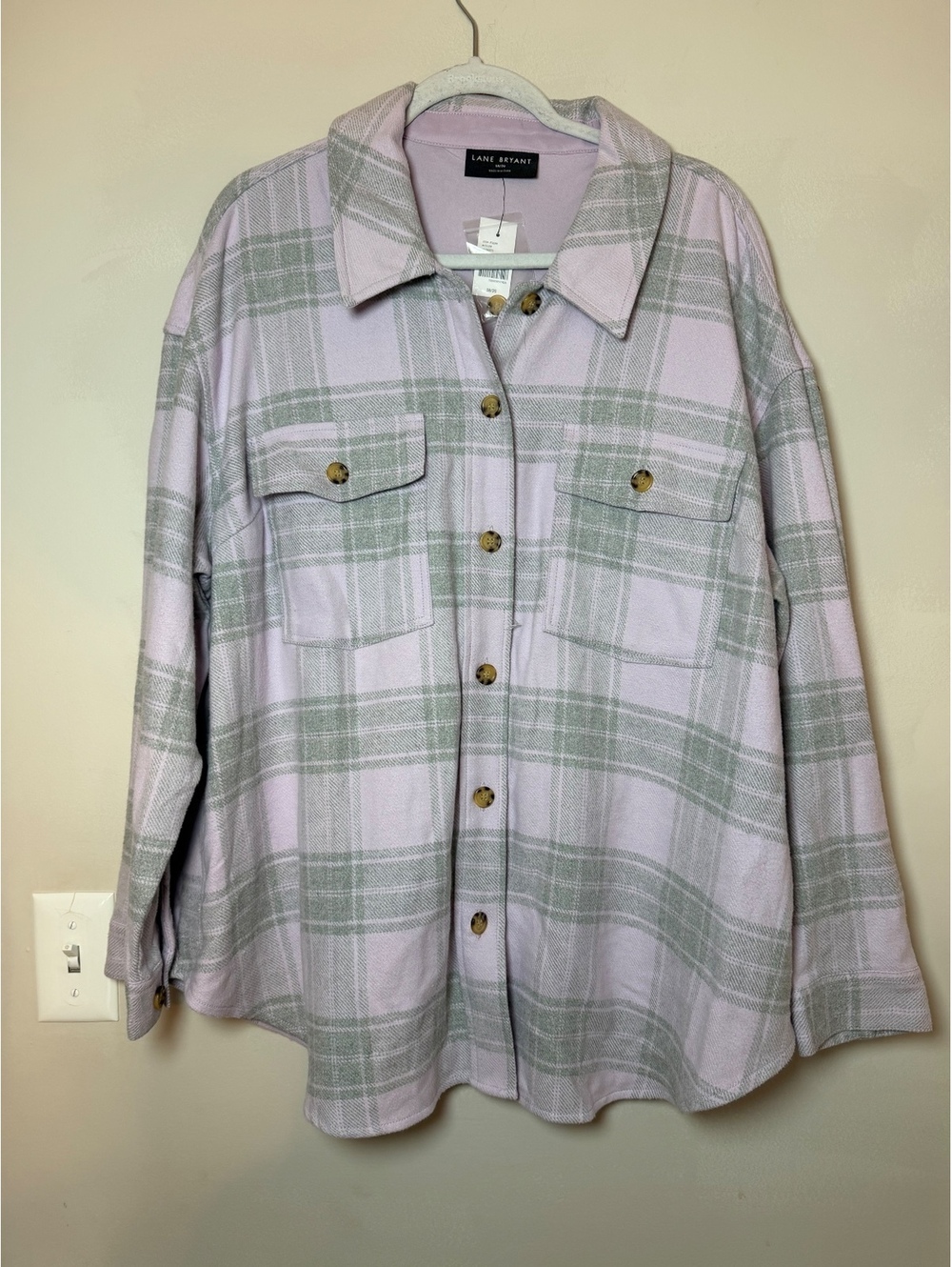 Lane Bryant NWT 100% Cotton Plaid Button-Up Shirt Jacket, Size 18/20, Lilac